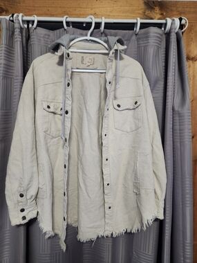 Women's Cream Corduroy Hooded Shacket